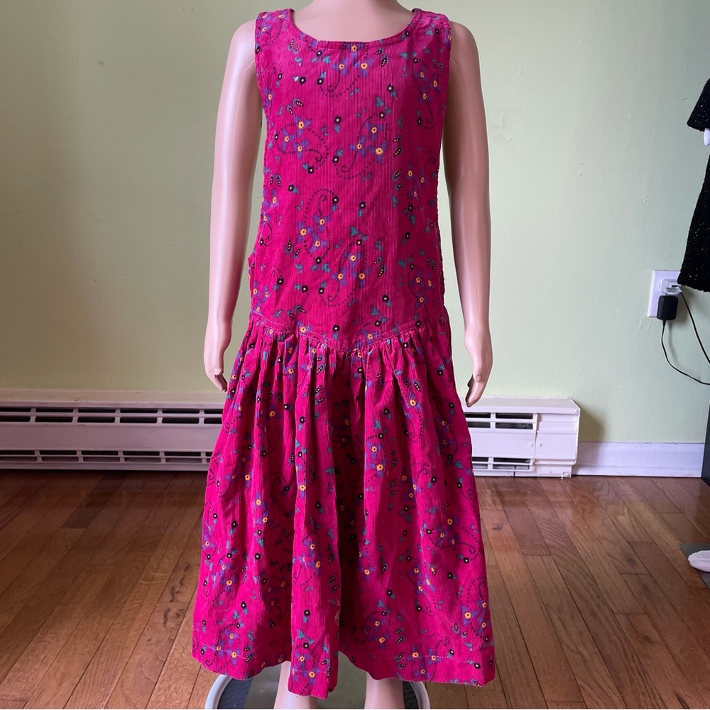 VTG 90s RADISHES AND ROSES FLORAL GRAPHIC CORDUROY DRESS SIZE 10 COTTAGE CORE